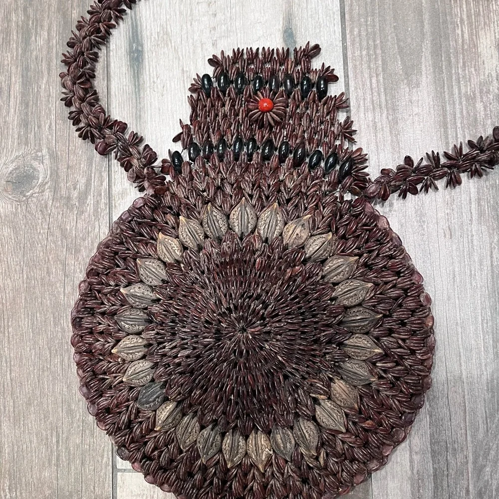 Vintage Apple Seed Purse Handcrafted Hippie Bag Boho Festival 1960’s Folk art
